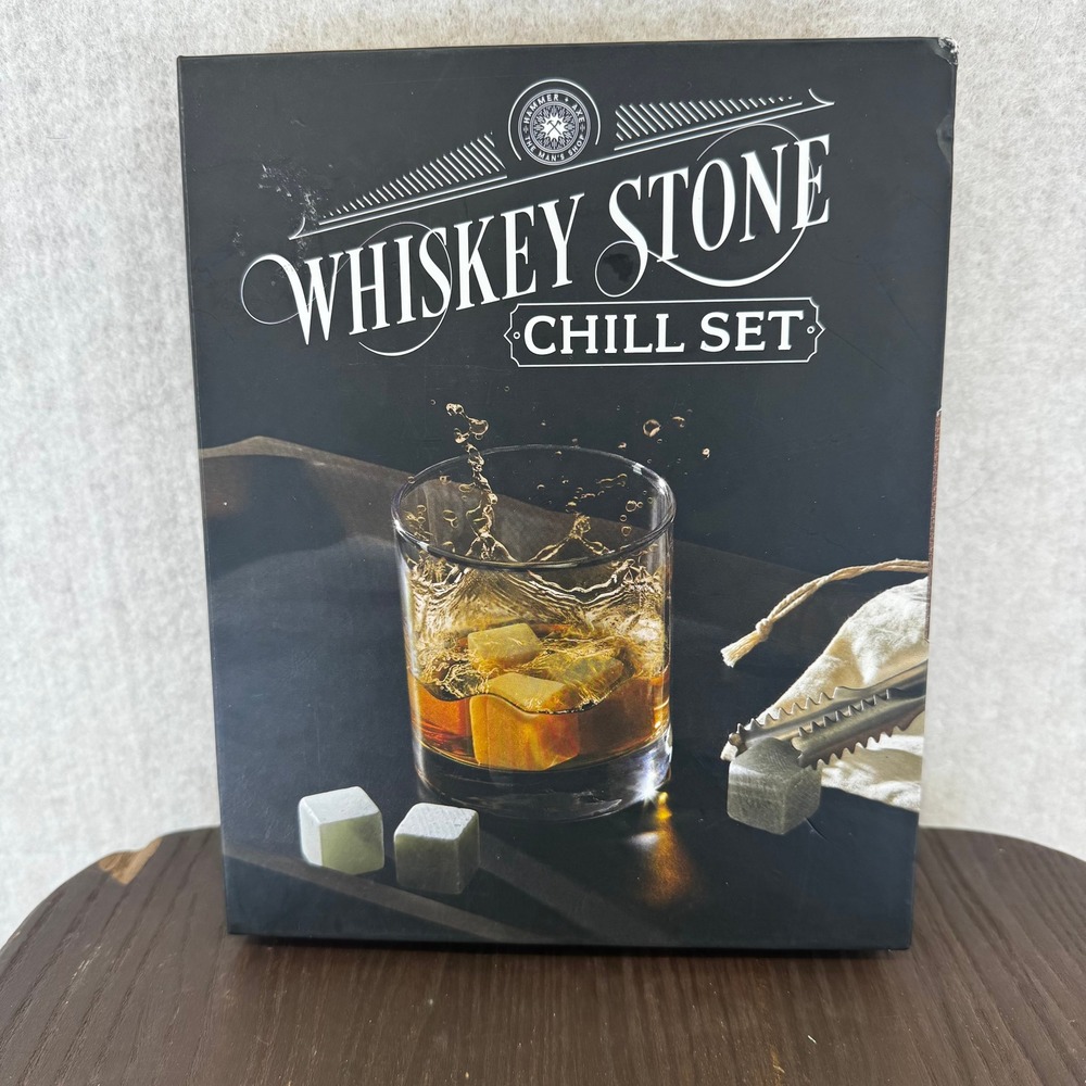 Hammer + Axe Whiskey Stone Chill Set 6 Soapstone Cubes Tongs Bag Heritage Box